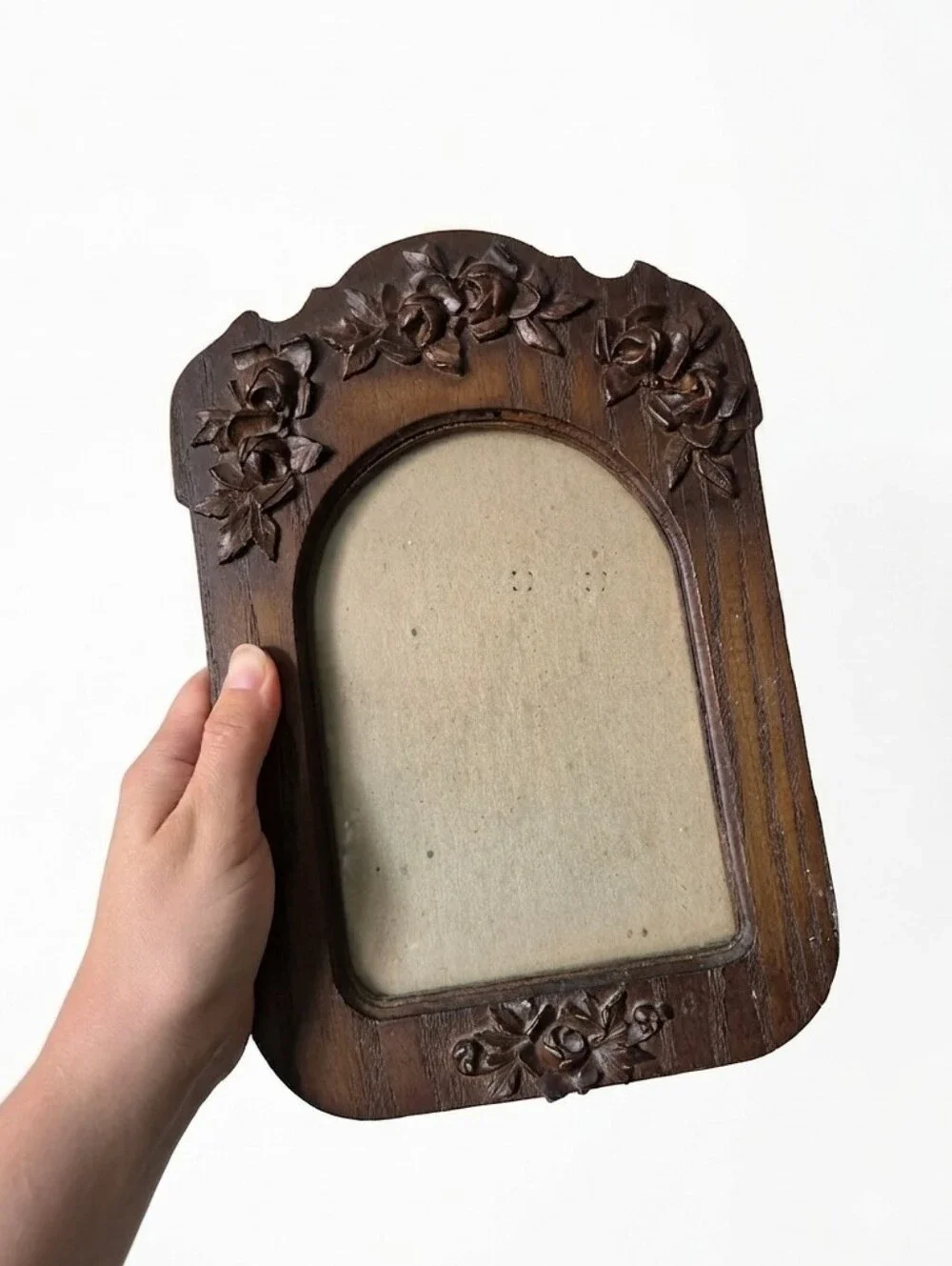 Vintage Carved Wood Picture Frame Floral Rose Detail Arched 8x6
